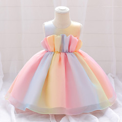 12M-3Y Toddler Girls Sleeveless Rainbow Mesh Princess Dresses  Girls Clothes   