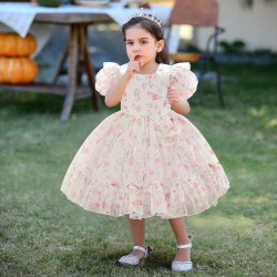12M-3Y Toddler Girls Floral Puff Sleeves Princess Dresses  Girls Clothes   