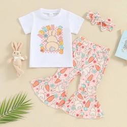 9M-4Y Toddler Girls Easter Short-Sleeved Bunny T-Shirt & Bell Bottoms Set  Girls Clothes   