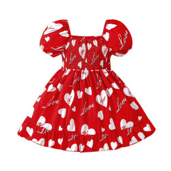 18M-6Y Toddler Girls Valentine's Day Puff Sleeve Love Print Dresses  Girls Clothes   