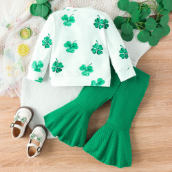 9M-4Y Toddler Girls Sets St. Patrick'S Day Tops And Flared Pants  Girls Clothes   