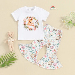 9M-4Y Toddler Girls Sets Easter Bunny Print T-Shirts & Flared Pants  Girls Clothes   