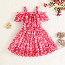 9M-6Y Toddler Girls Valentine's Day Love Chiffon Dresses  Girls Clothes   