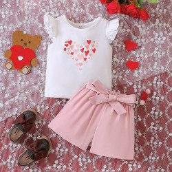 18M-6Y Toddler Girls Valentine's Day Love Printed T-Shirt Shorts Set  Girls Clothes   