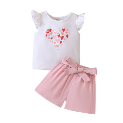 18M-6Y Toddler Girls Valentine's Day Love Printed T-Shirt Shorts Set  Girls Clothes   