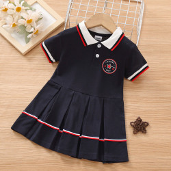 18M-6Y Toddler Girls Navy Polo Collar Pleated Dresses  Girls Clothes   