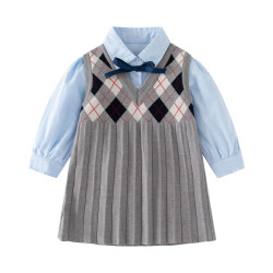 9M-4Y Toddler Girls Sets Blue Shirts And Preppy Knitted Sweater Dress  Girls Fashion Clothes   