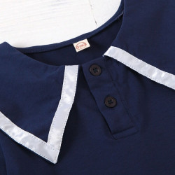 2 Pieces Kid Girl School Uniform Set Contrast Collar Top With Pleated Skirt  