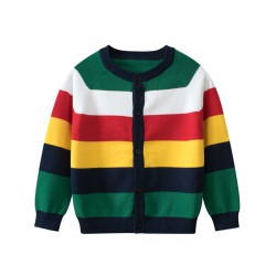 18M-7Y Toddler Boys Neck Striped Colorblock Cardigan Sweater  Boys Clothing   
