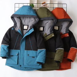 4-10Y Kids Boys Zipper Hooded Color Block Down Jackets  Kids Clothing   