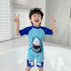 18M-7Y Toddler Boy Short-Sleeved Cartoon Shark Print One-Piece Swimsuit  Toddler Boy Clothes   