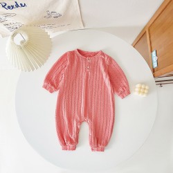  3M-3Y Solid Color Button Thick Line Sweater Long Sleeve Onesies Romper Jumpsuit Baby  Clothing   