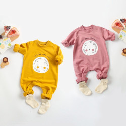 3M-3Y Smile Cartoon Print Solid Color Onesies Romper Jumpsuit Baby  Clothing   