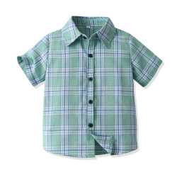 18M-7Y Toddler Boys Green Plaid Short Sleeve Shirts  Boys Clothes   
