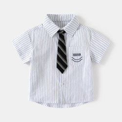18M-6Y Toddler Boys Striped Embroidered Tie Shirts  Boys Clothing   