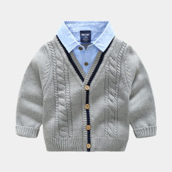 18M-6Y Toddler Boys Fake Two Piece Shirt Collar Pullover Sweater  Boys Clothing   