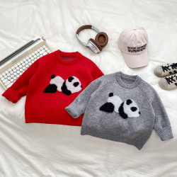 18M-8Y Kids Boys Cartoon Panda Knitted Crew Neck Sweater  Boys Clothing   