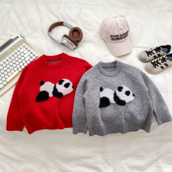 18M-8Y Kids Boys Cartoon Panda Knitted Crew Neck Sweater  Boys Clothing   