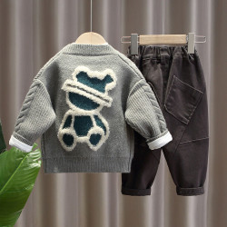 9M-4Y Bear Print Long Sleeve Knitwear Cardigan  Kids Boutique Clothing   