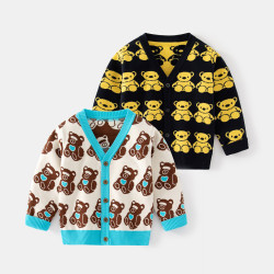18M-6Y Bear Print Long Sleeve Sweater Cardigan  Kids Boutique Clothing   
