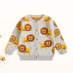 2-6Y Toddler Boys Embroidered Lion Sweater Knit Cardigan  Boys Clothing   