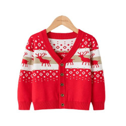 2-7Y Toddler Christmas V-Neck Fawn Knitted Cardigan Jumper  Toddler Boutique Clothing   