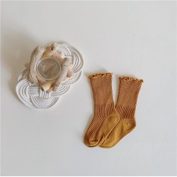 1-8Years Retro-Colored  Stacked Socks Double-Needle Wood Ear Socks  Accessories   