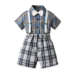 18M-7Y Toddler Boys Sets Plaid Short-Sleeved Shirts & Suspender Shorts  Boys Clothes   