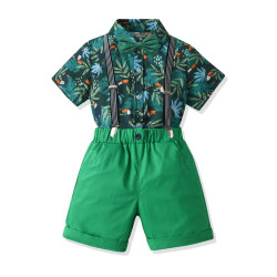 18M-7Y Toddler Boys Suit Sets Beach Leaves Shirt Suspender Shorts  Boys Clothes   
