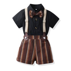 9M-9Y Kids Boys Suit Sets Party Bowtie Shirts And Suspender Shorts  Boys Clothing   