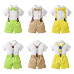 9M-9Y Kids Boys Party Suit Sets Bowtie Shirts And Suspender Shorts  Boys Clothing   