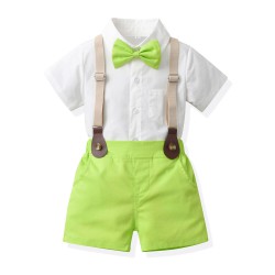 9M-9Y Kids Boys Party Suit Sets Bowtie Shirts And Suspender Shorts  Boys Clothing   