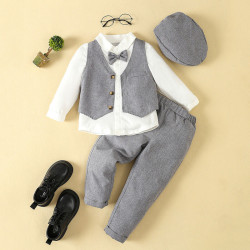 18M-6Y Toddler Boys Suit Sets Gray Vest & Shirts & Pants & Hats  Boys Boutique Clothing   