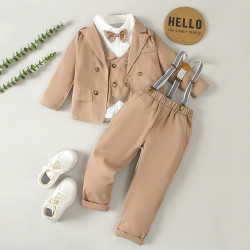 18M-6Y Toddler Boys Suit Sets Khaki Blazer & Vest & Shirts & Pants  Boys Boutique Clothing   