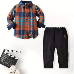 18M-6Y Toddler Boys Plaid Shirt And Trousers Two-Piece Sets  Boys Clothing   