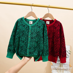 3-7Y Unisex Christmas Round Neck Leopard Print Sweater Knitted Cardigan  Toddler Boutique Clothing   