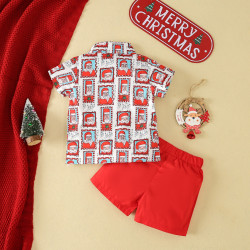 9M-4Y Toddler Boys Christmas Printed Shirt And Shorts Set  Boys Clothing   