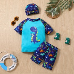 18M-6Y Toddler Boys Beach Dinosaur Swimsuit Sets With Hats  Baby Clothes   