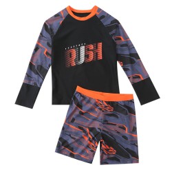 5-9Y Orange Colorblock Long Sleeve Rush Pirnt Tops And Shorts Swimwear Set  Kids Boutique Clothing  