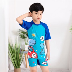 4-6Y Dianosaur Cartoon Print Colorblock Swimwear Jumpsuit  Kids Boutique Clothing  