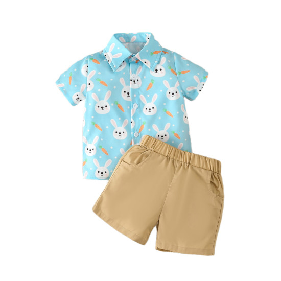 9M-4Y Toddler Boys Easter Cartoon Rabbit Print Shirt And Shorts  Boys Clothing   