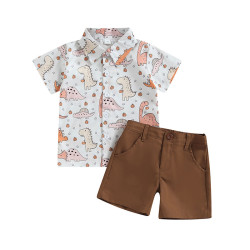 9M-4Y Toddler Boys Sets Dino Print Shirts And Shorts  Boys Clothing   