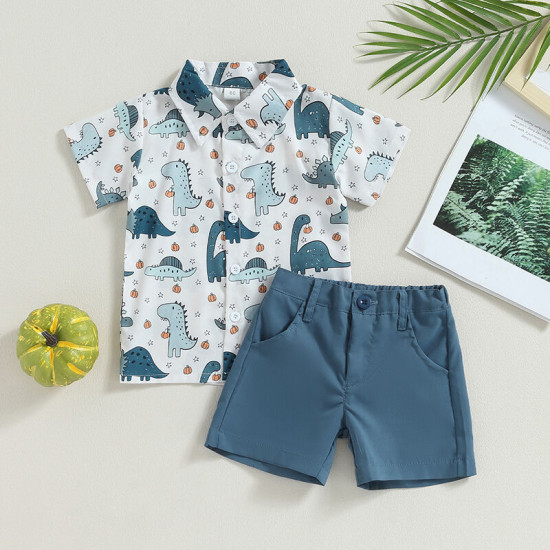 9M-4Y Toddler Boys Sets Dino Print Shirts And Shorts  Boys Clothing   