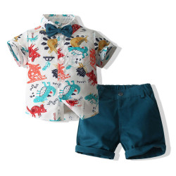 18M-6Y Toddler Boys Dinosaur Print Shirt Trousers Gentleman Two-Piece Suit  Boys Clothes   