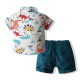 18M-6Y Toddler Boys Dinosaur Print Shirt Trousers Gentleman Two-Piece Suit  Boys Clothes   