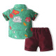 18M-6Y Toddler Boys Floral Print Short Sleeve Shirt Shorts Two-Piece Set  Boys Clothes   