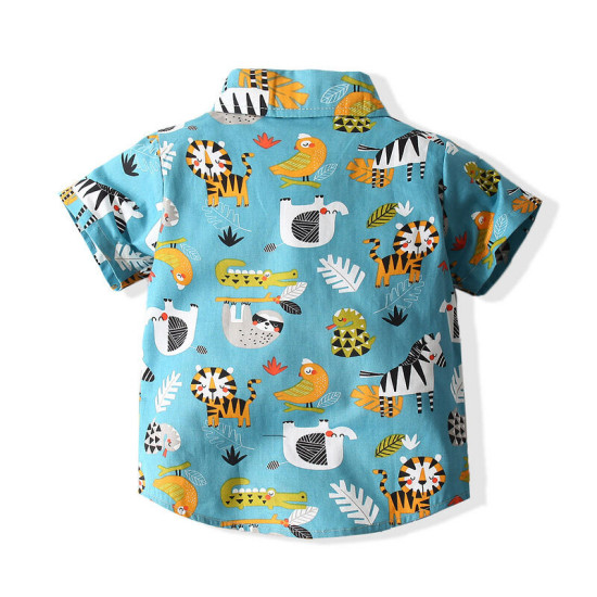 18M-6Y Toddler Boys Cartoon Print Short Sleeve Shirt Shorts Gentleman Suit  Boys Clothes   