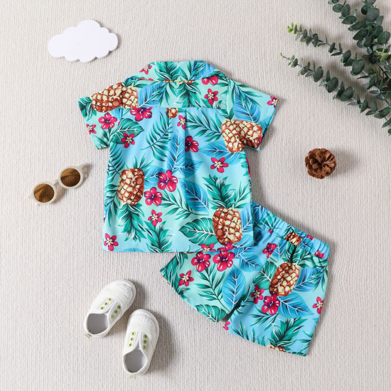 12M-5Y Toddler Boys Beach Set Tropical Rainforest Pineapple Print Shirt Shorts  Boys Clothes   