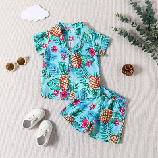 12M-5Y Toddler Boys Beach Set Tropical Rainforest Pineapple Print Shirt Shorts  Boys Clothes   