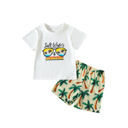 2-7Y Toddler Boys Beach Sets Coconut Tree T-Shirts Shorts  Boys Clothing   